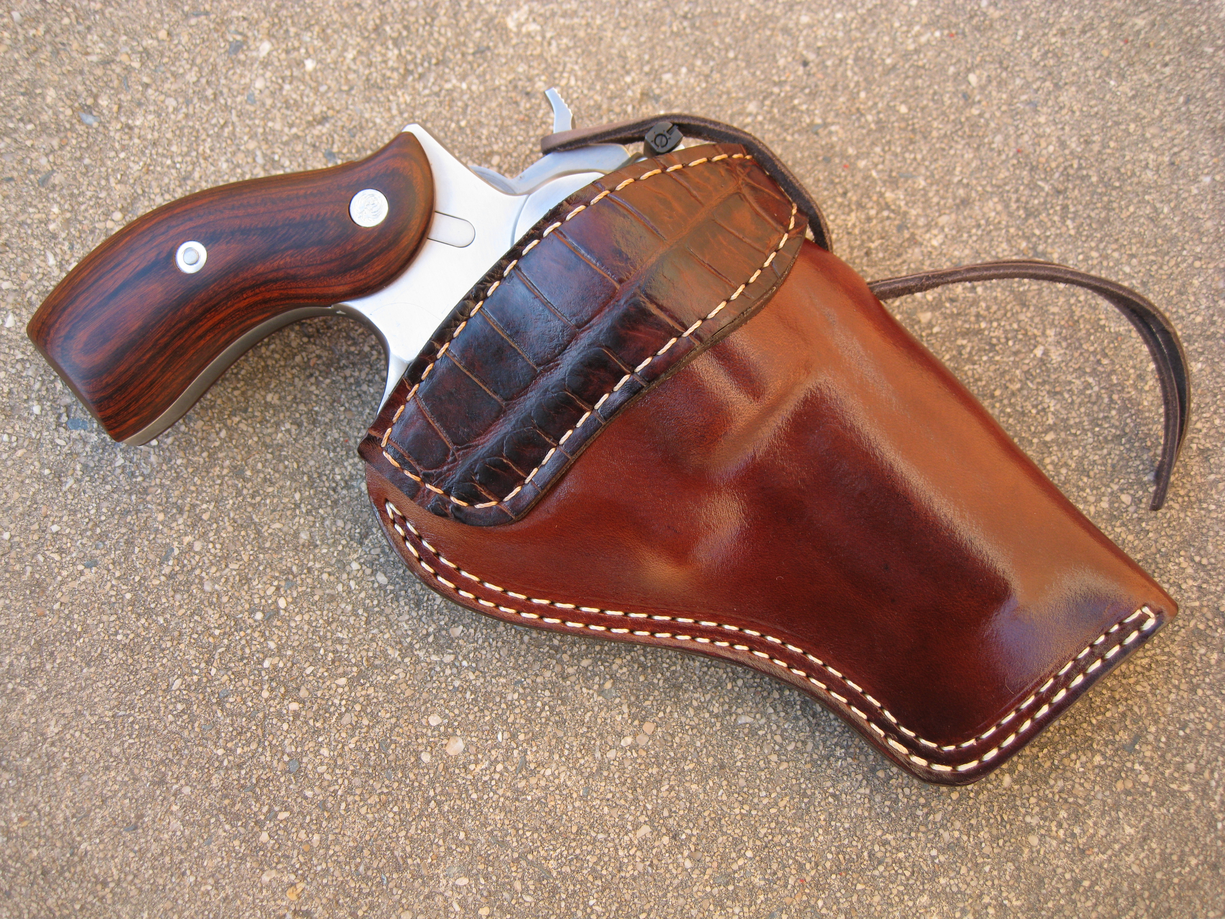 Leather Gun Belt .38 Caliber w Left Hand Smooth Holster Brown Sizes 34" to 52"